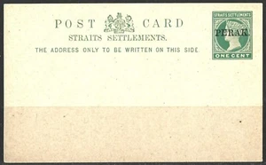 STRAITS SETTLEMENTS PERAK QV ONE CENT GREEN POST CARD (WITH DOT) UNUSED - Picture 1 of 1