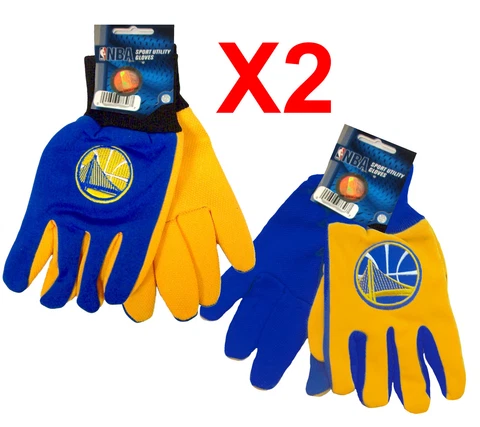 2 PAIRS GOLDEN STATE WARRIORS UTILITY GLOVES NBA LICENSED BLUE YELLOW Cover