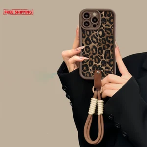 Winter Leopard Print Phone Chain Case for Iphone 16 15 14 13 11 12 Pro Max plus - Picture 1 of 13