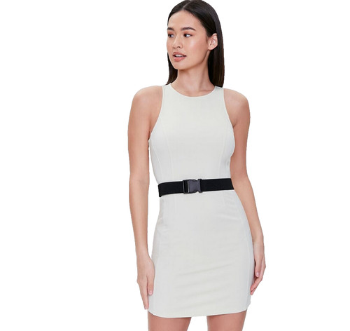 OFF WHITE Abito bodyconn bianco nuovo con etichette Forever 21 taglia S con cintura