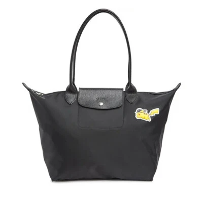 NWT LONGCHAMP Le Pliage Pikachu Pokemon Large Nylon Shoulder Tote BLACK AUTHENTC - Image 1 of 4