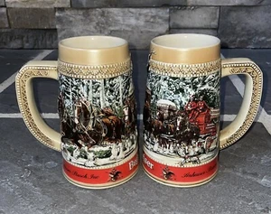 Set of 2 VTG 1987 Budweiser Holiday Stein Mug Clydesdale “C” Series Collection - Picture 1 of 7
