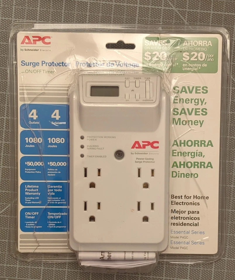 APC 4-Outlet Wall Surge Protector with Timer-Controlled Outlets, SurgeArrest ... - Image 1 of 1