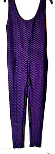 Womens Purple Jumpsuit Pants One Piece Leggings Textured Yoga Booty Bodysuit L