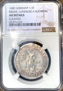 1682 German States Brunswick Luneburg Wildman 1/3 Taler, 12 MG NGC AU Germany - Picture 1 of 2