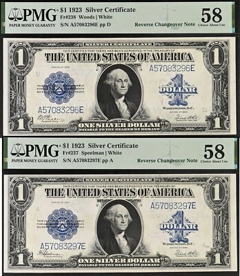 1923 $1 Silver Certificate PMG 58EPQ Reverse Changeover Fr 237 Fr 238 - Image 1 of 4