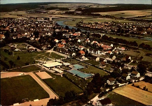 3472 BEVERUNGEN Weser Luftaufnahme color Luftbild ca ~1971 Postkarte ungelaufen - Picture 1 of 2