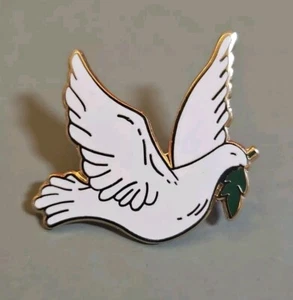 PÁJARO PALOMA BLANCA CON RAMA DE OLIVO "PAZ" ESMALTE SOLAPA PIN INSIGNIA 1.25"L  - Imagen 1 de 4