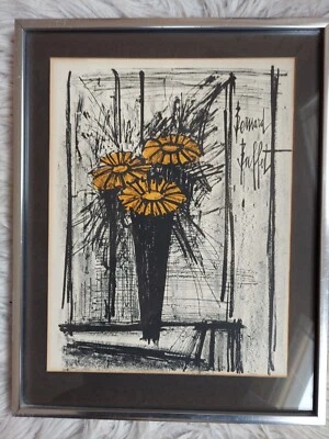 Litografía floral expresionista francesa Bernard Buffet arte original vintage Foto 1 de 4