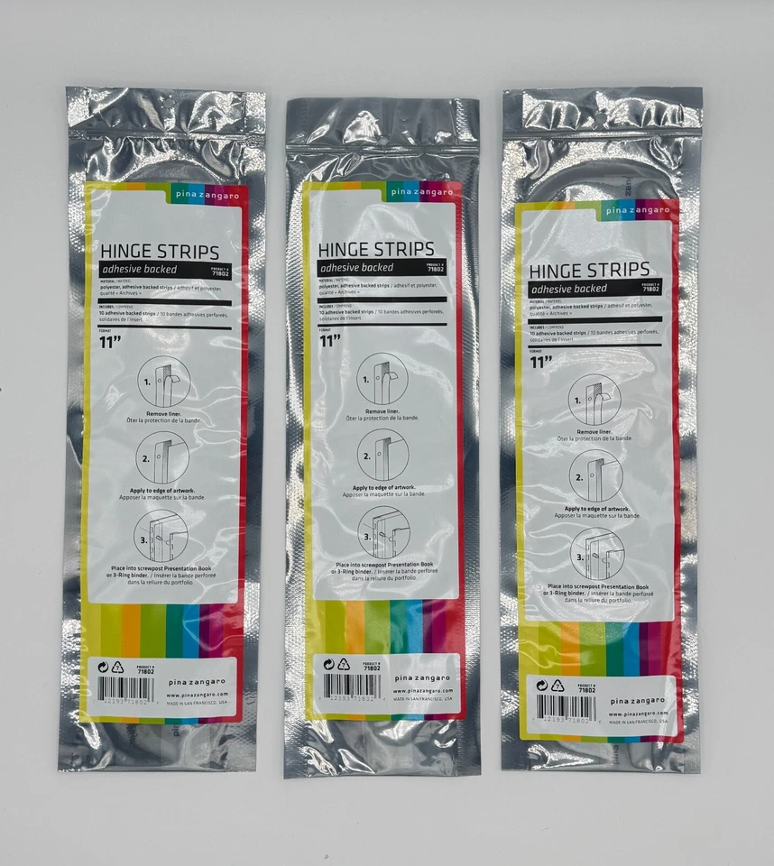 3 paquetes de tiras de bisagra adhesivas con respaldo Pina Zangaro 11" 10Pk (30 tiras en total) Foto 1 de 2