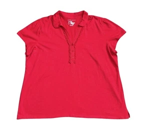 JUST MY SIZE Womens Plus Size 4X Red Short Sleeve Ruffled Collared Polo Shirt - Picture 1 of 6