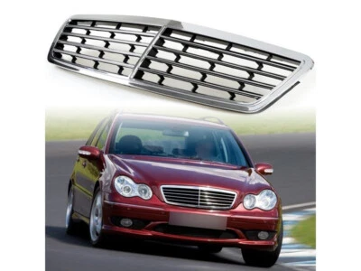 Chrome + Gloss Black Front Grille For Mercedes Benz W203 C-Class C230 C320 C280 - Imagem 1 de 3