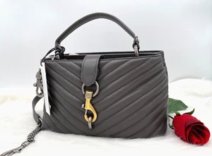 AUTH NWT Rebecca Minkoff Medium Edie Leather Top Handle Satchel Bag In Graphite - Picture 1 of 11