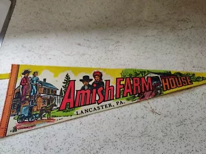 VINTAGE Amish Farm, Lancaster, Pennsylvania 25" GAGLIARDETTO IN FELTRO - Foto 1 di 4