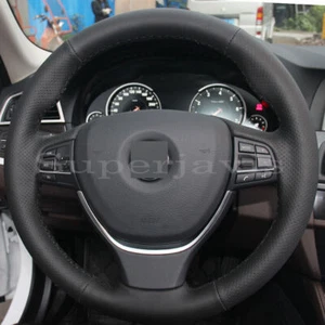 Black Perforated Leather Hand Sew Wrap Steering Wheel Cover for BMW F11 F07 F10 - Picture 1 of 11