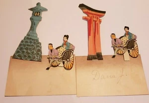 Set of 2 1930's Asian Themed Paper Place Setting Cards - Picture 1 of 6