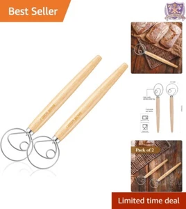 Danish Dough Whisk Pack of 2 Wooden 13.5" Hand Mixer Baking Tool for Sourdough - Picture 1 of 8