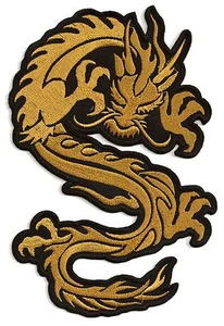 Ecusson dragon doré dorsal thermocollant patche grand patch brodé - Picture 1 of 2