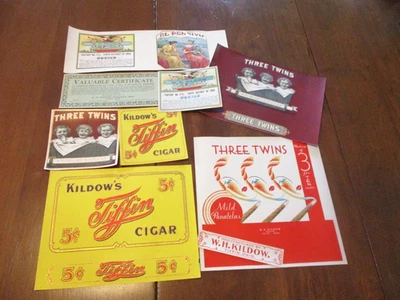 DE COLECCIÓN 9 ETIQUETAS DE CIGARROS DE TABACO KILDOW TIFFIN OHIO-LA PENSIVO-TRES GEMELOS- Foto 1 de 4