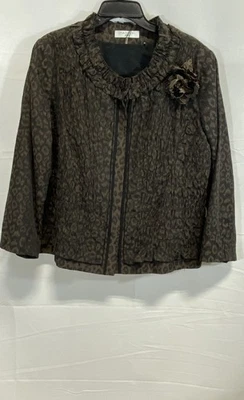 Chaqueta Blazer Tahari Mujer Marrón Estampado Animal Volantes Arlene Talla Grande 22 Foto 1 de 4