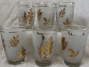Vintage Libby Golden Foliage Frosted Glasses Set Of 6 - Picture 1 of 10