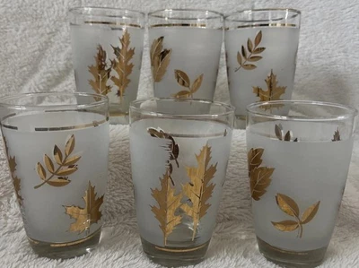 Vintage Libby Golden Foliage Frosted Glasses Set Of 6 - Image 1 of 4