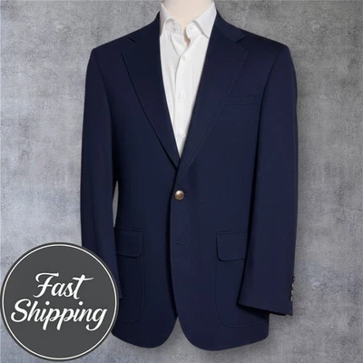 LANDS END Vintage Men’s 42L Navy Wool Blazer Sport Coat 2-Button Casual Jacket - Image 1 of 4
