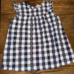 Hanna Andersson Navy & White Checkered Babydoll Too W Rainbow Dots Sz 130 8  - Picture 1 of 6