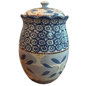 Temptations by Tara Old World Blue Canister Cookie Jar2 Quart Country Farmhouse - Picture 1 of 6