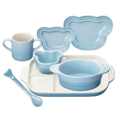 Le Creuset Tableware Set for Children Baby Set of 7 Coastal Blue Stoneware Gift - Image 1 of 4