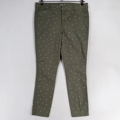 Calça Pixie Feminina Old Navy 14 Altura Cintura Média Verde Oliva Rosa Ponto Bordado - Imagem 1 de 4