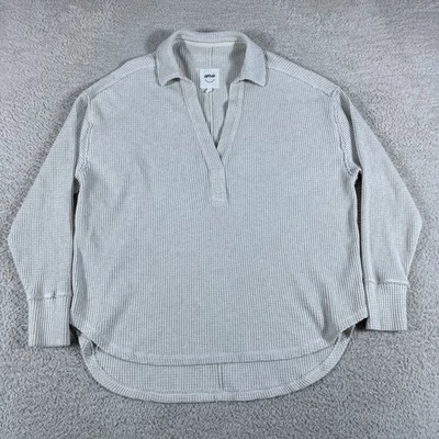 Aerie Waffle Knit Tunic Pullover Womens Medium Cream Oversized Thermal Lagenlook - Image 1 of 4