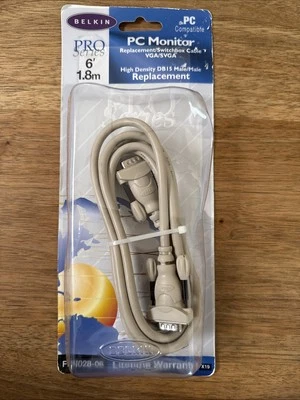 Belkin Pro Series PC VGA Monitor Cable 6' Male To Male F2N028-06 SVGA - Image 1 of 2