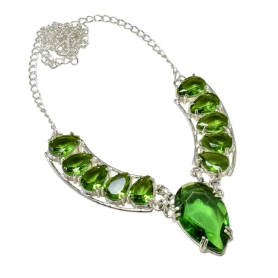 925 Sterling Silver Green Peridot Gemstone Handmade Jewelry Necklace Size-18" - Image 1 of 4