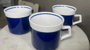 Mikasa Light N Lively D5950 Coffee Cups Cobalt Blue & White Set 3 Vtg 70’s EUC - Picture 1 of 5