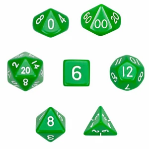 7 Die Polyhedral Dice Set  in Velvet Pouch- Opaque Green - Picture 1 of 1