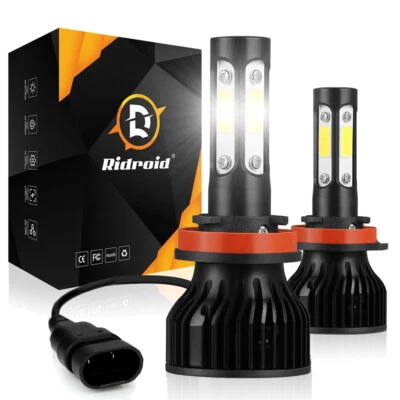 4 Sides H11 LED Headlight High or Low Beam Bulbs 2400W 360000LM 6000K White 2Pcs - Image 1 of 4