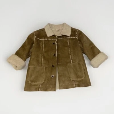 Gymboree Girls Suede Sherpa Coat Size Small 5 6 Brown Tan Heavy Warm - Image 1 of 4