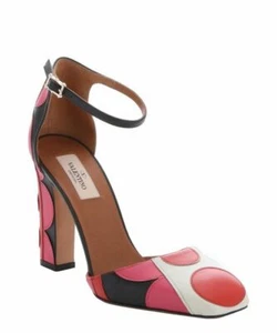 Valentino Garavani Pink&Red Polka Dot Patch Leather Block Heel Multicolour-Sz 39 - Picture 1 of 9
