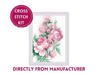 RIOLIS Counted Cross Stitch Kit 2138 Lush Peonies- Pink Blooms of Spring Flower - Image 1 of 4