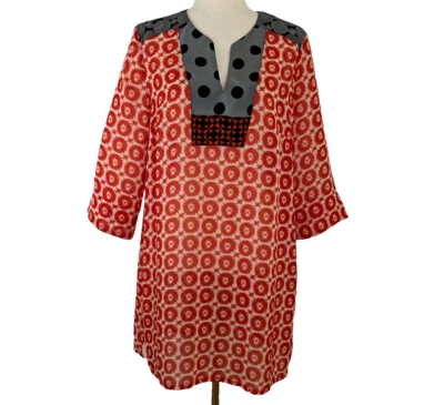 Alembika Sheer Chiffon  Women's 10 Geometric Orange Black Tunic Top - Image 1 of 4