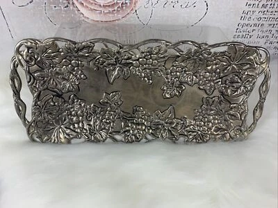 Godinger Silver Art Co Silver Plated Serving Tray w/Handles Grape Vines Design - Image 1 of 4