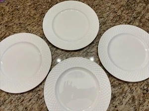 Mikasa Trellis White Dinner Plates 11" Bone China Embossed Lattice Set of 4 - Picture 1 of 6