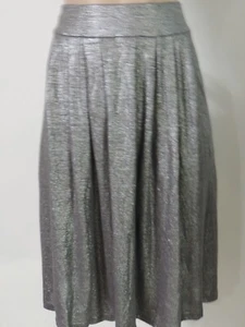 EILEEN FISHER Silver Ash Linen Jersey Shimmer Stretch Pleated Skirt M NWT $228 - Picture 1 of 6