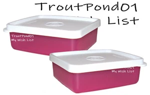 Juego pequeño de 2 baratijas rosa fucsia mini guardián sándwiches tupperware cuadrado lejos - Imagen 1 de 5