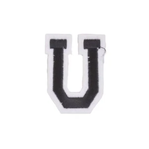 Varsity Letter U Iron On Patch/Badge/Applique/Transfer A-Z Alphabet Black/White - Picture 1 of 1