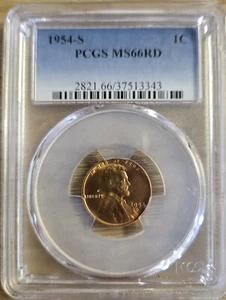 1954 S 1c Lincoln Wheat Penny PCGS MS 66 RD - Picture 1 of 4