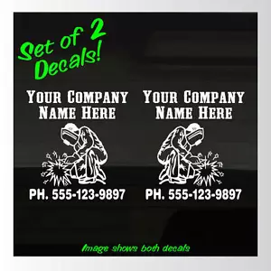 WELD Set of 2 Welder Welding Add Your Business Name Phone 6.5x7" Decals Stickers - Picture 1 of 1