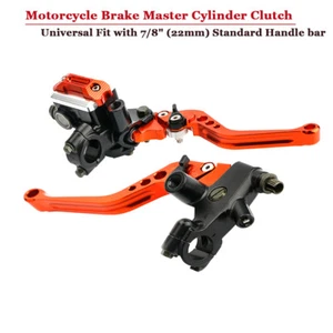 7/8" Motorcycle Universal Brake Master Cylinder Clutch Reservoir Levers Orange - Picture 1 of 12