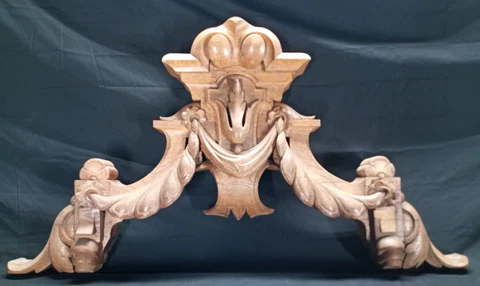 Gothic Oak Antique Pediment Wood 39" 1860 Valance Tester Bed Canopy Victorian Cover